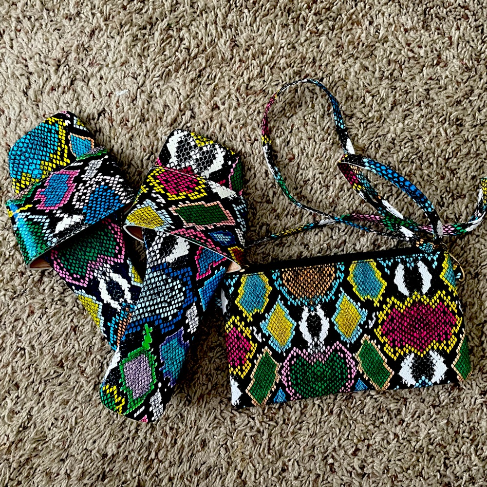 Multicolor Snakeskin Pattern Women's Bag with sandals